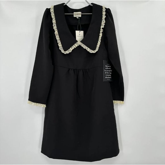 Tuckernuck Dresses & Skirts - Tuckernuck Black Saxby Dress sz XS NWT Lace Trim Pilgrim Collar Mini Length